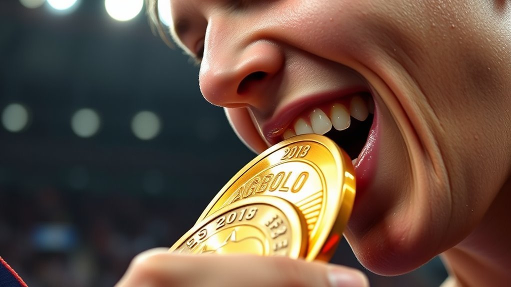 biting medals for celebration